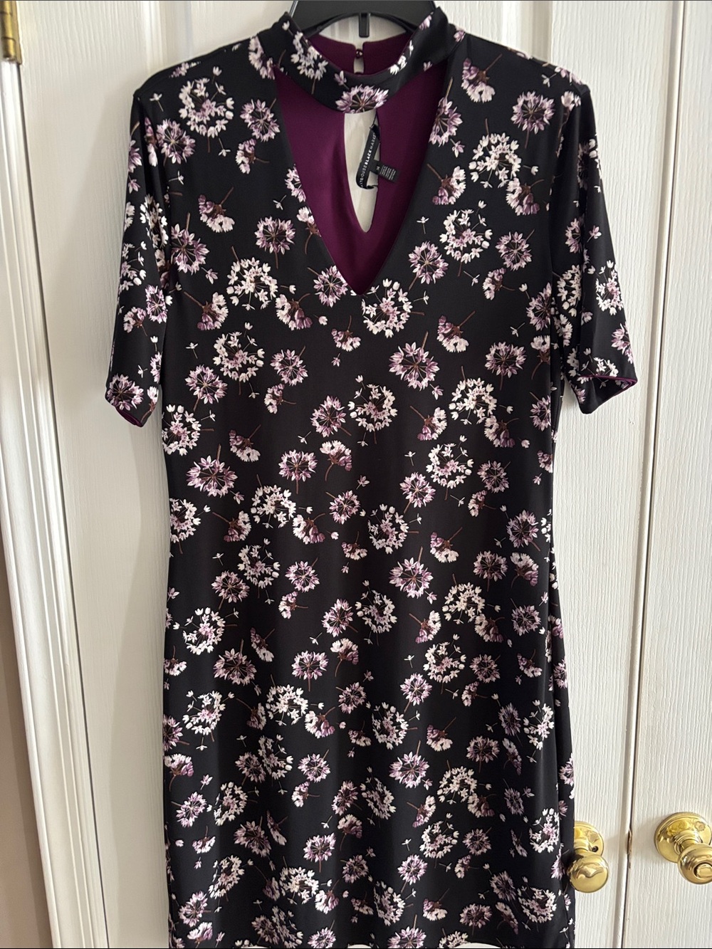 White House Black Market Reversible Black Floral Choker-Neck Dress